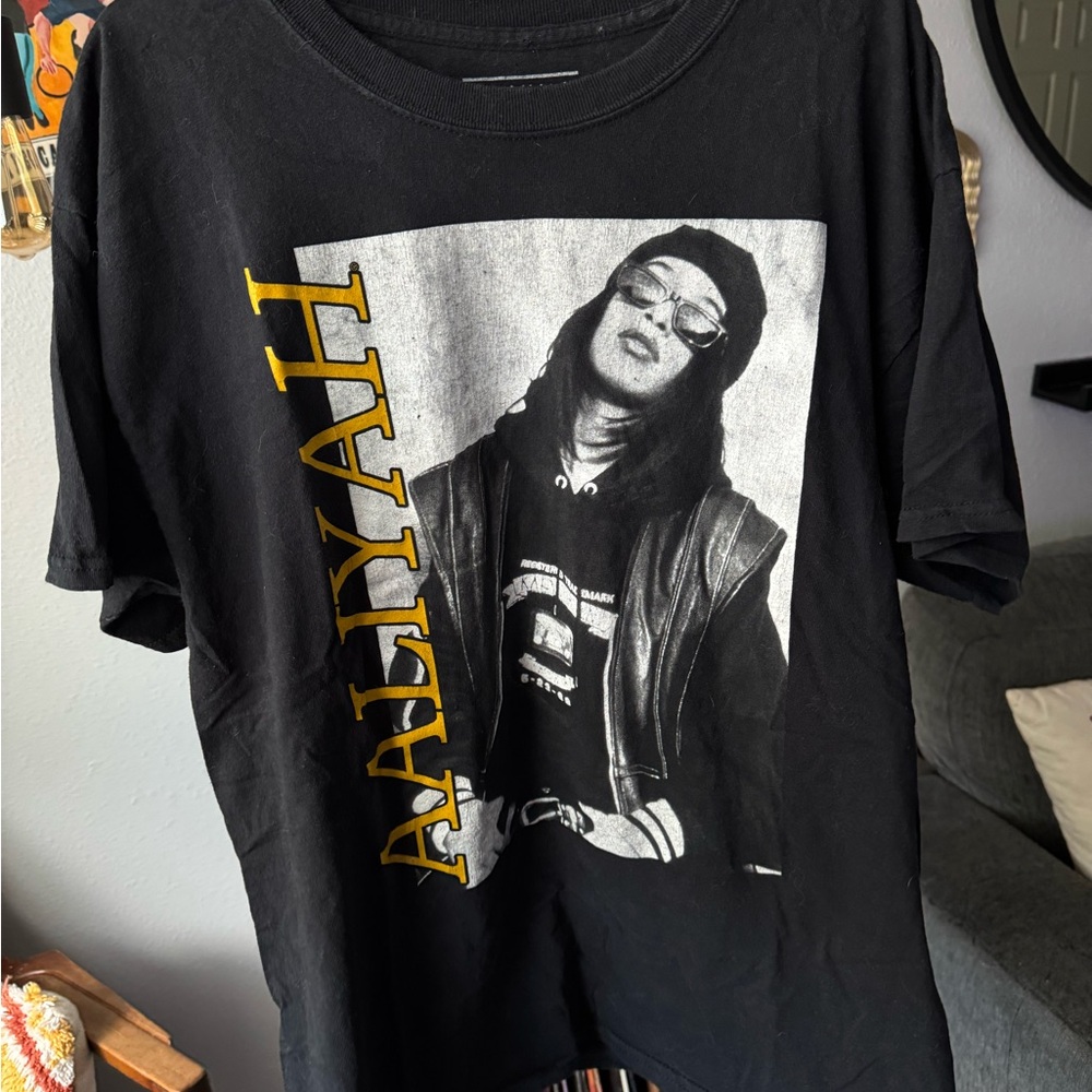 Black Graphic T-Shirt with Aaliyah Print